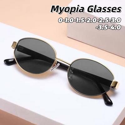 Ochelari de Soare Noi Metalici Rotunjiți Oval Forma Bărbați Ochelari Miopie High-End pentru Femei Activități în Aer Liber Protecție UV 0 Până la -4.0