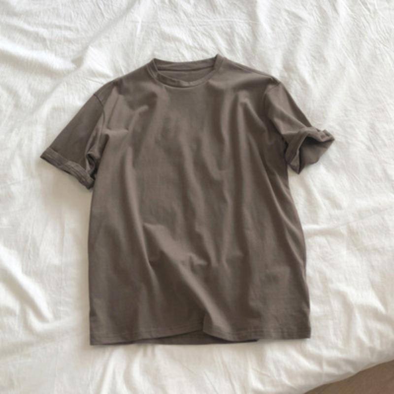 Cotton Summer Clothes Women's New Solid Color Round Neck Loose Base Short-sleeved T-shirt Women's Loose Clothes