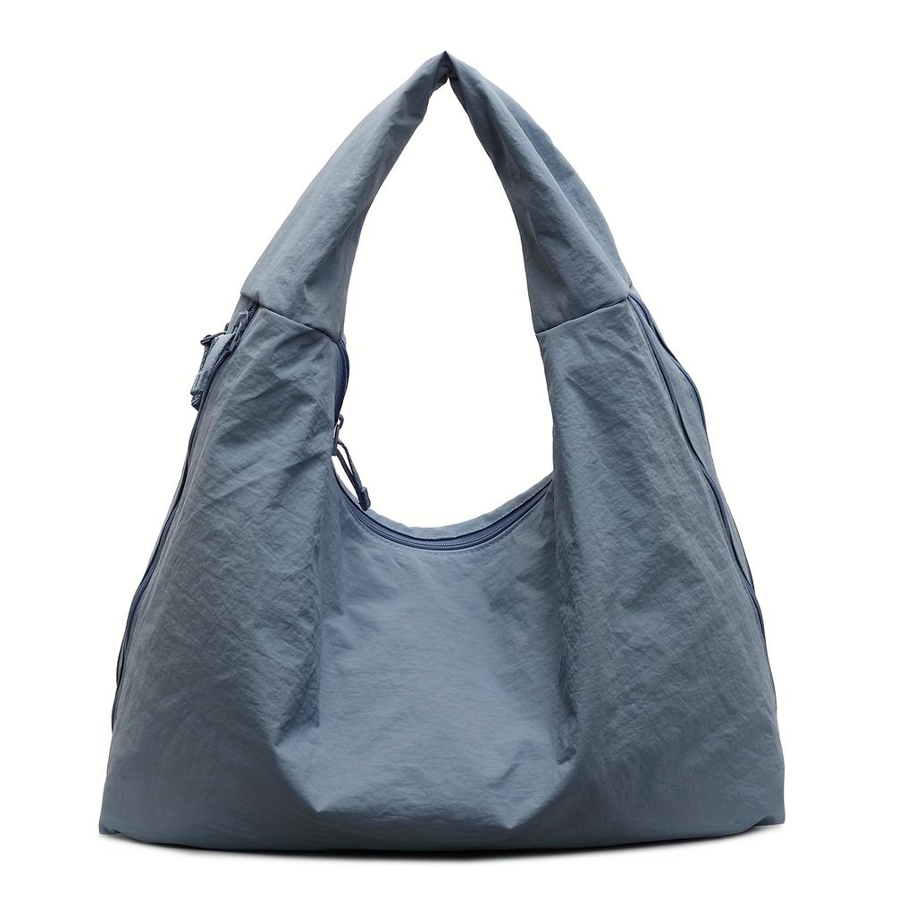 Chic Solid Color Nyl Tote Bag with Multiple Zipper Pockets, Casual Handbag Shoulder Bags for Women College, Work, Everyday Us