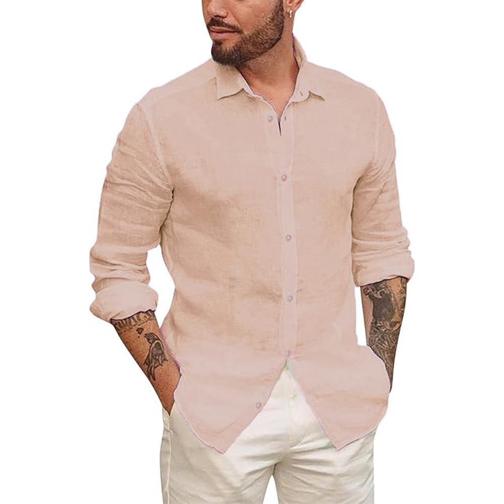Mens Button Up Shirts for Men Long Sleeve Cotton Linen Hawaiian Beach Shirt Casual Summer Lightweight Tops
