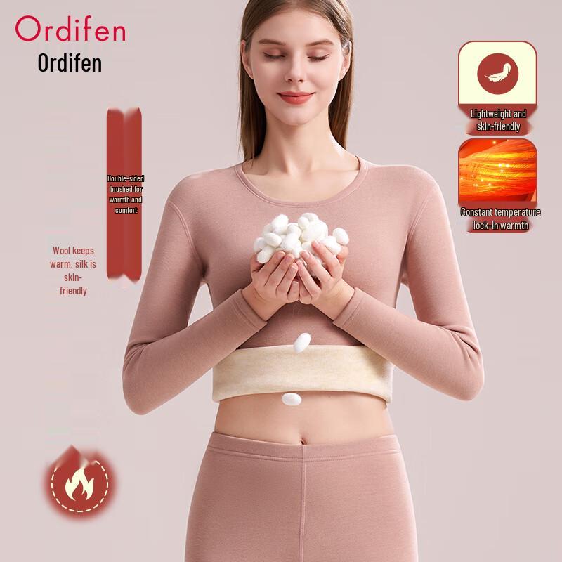 Oudifen Women's Thickened Wool Silk Thermal Underwear Set