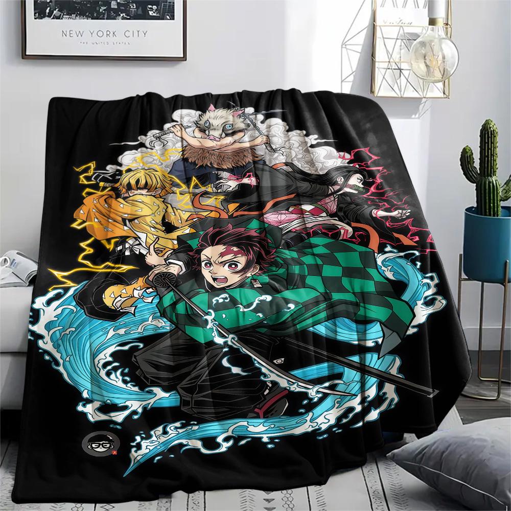 1PC Demon Slayer Kimetsu No Yaiba Patterned Flannel Blanket Suitable For All Seasons For Home Decor Warmth And Comfort Gifts Holiday Present