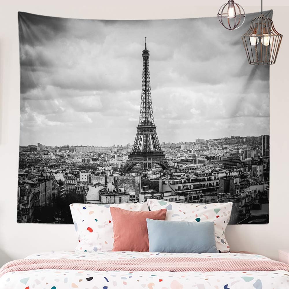 Black And White Eiffel Tower Tapestry Paris European City Landscape France Decor Hangings Tapestry Large Tapestry For Bedroom