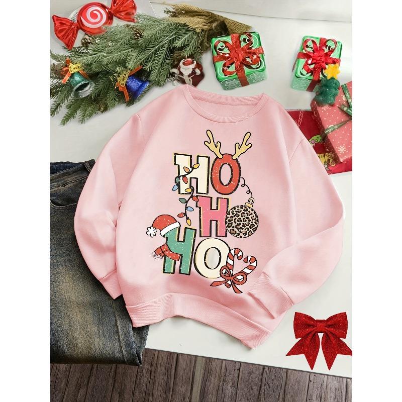 Kids Long Sleeve Crewneck Sweatshirt, Fashion Christmas Letter Print, Autumn Winter Kids Outfit