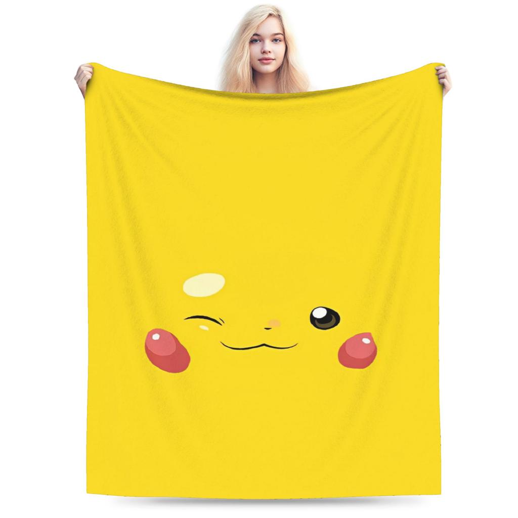 Funny 3D Pikachu Dotted Face Blanket Pokemoned Travel Flannel Bedding Throws For Living Room Soft Warm Quality Bedspread Gift
