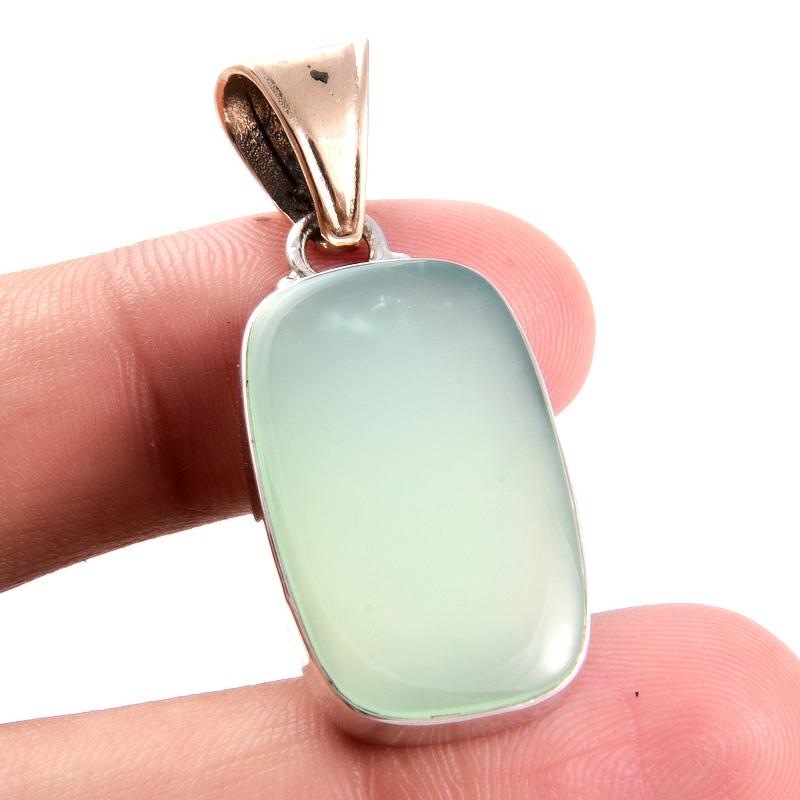 Natural Chrysoprase Gemstone 925 Sterling Silver Two Tone Pendant 1.5'' N5a28