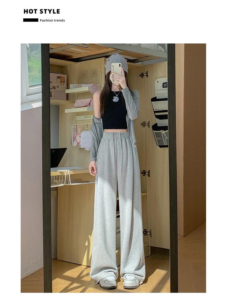 Douyin Mamba Cotton High-Waisted Wide-Leg Sweatpants for Women - 2024 Autumn/Winter Collection