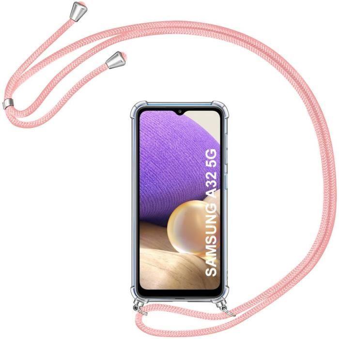 Coque de protection - Samsung - A32 5G - Transparente - Anti-rayure - Cordon rose