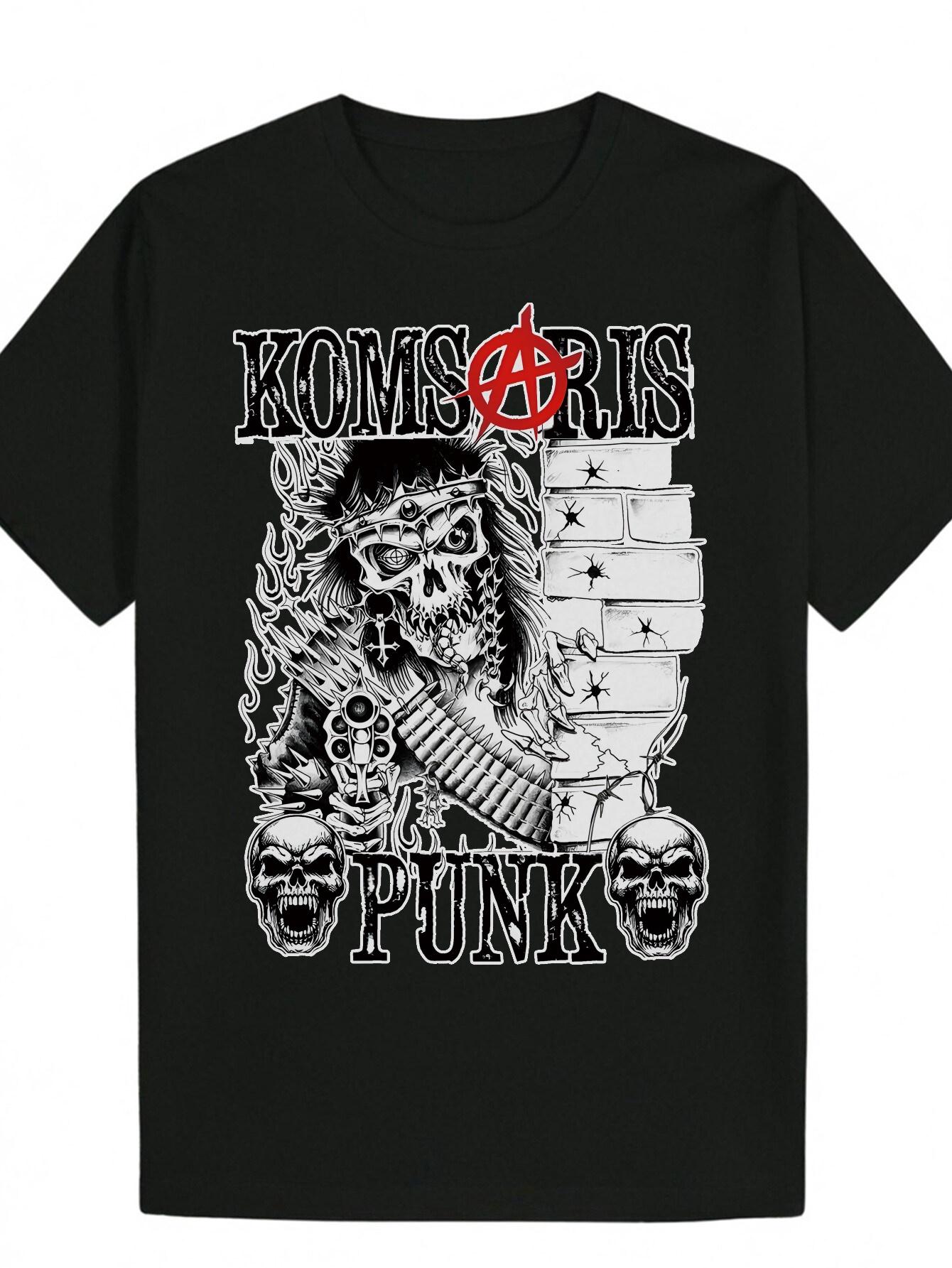 

Punk Gothic Graphic T-shirt - Black Rebels Skull/anarchist symbol Tee - Breathable Polyester Shirt for Concerts S