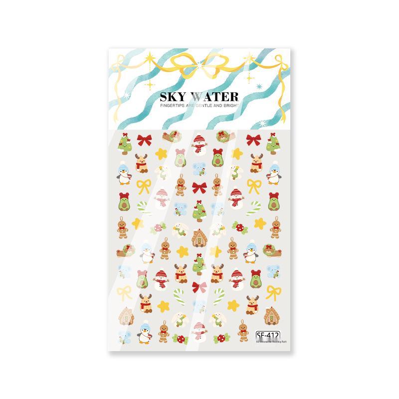Korean Style Christmas Nail & Decoration Stickers: Cookie Man, Snowman, Reindeer & Tree