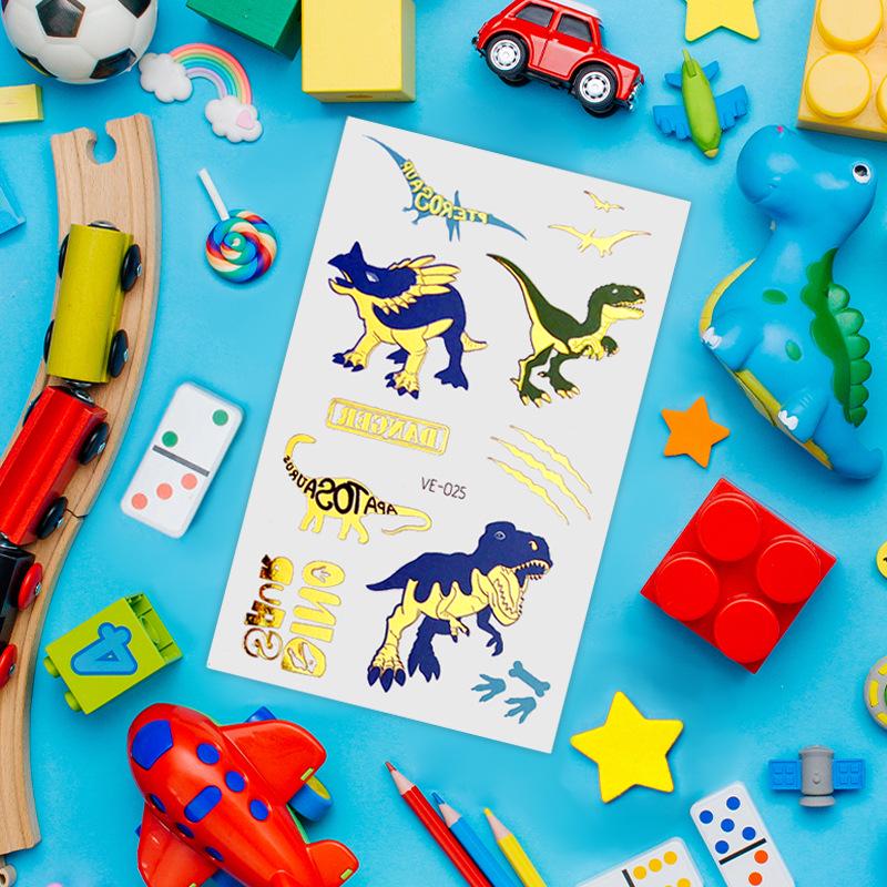 Metallic Cartoon Dinosaur Tattoo Stickers for Men and Women - Face and Arm Designs