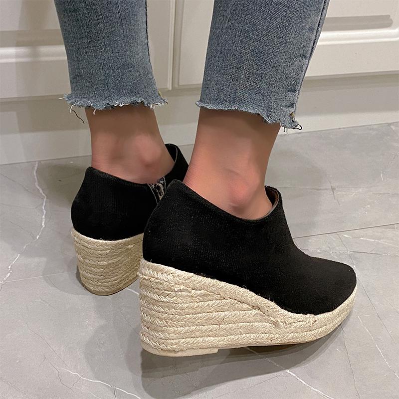 Fashion Platform Women Suede Pointed Toe Ankle Boots Wedges Shoes Autumn Fashion Walking  Shoes Women 2024 Trend Dress Chaussures Femme