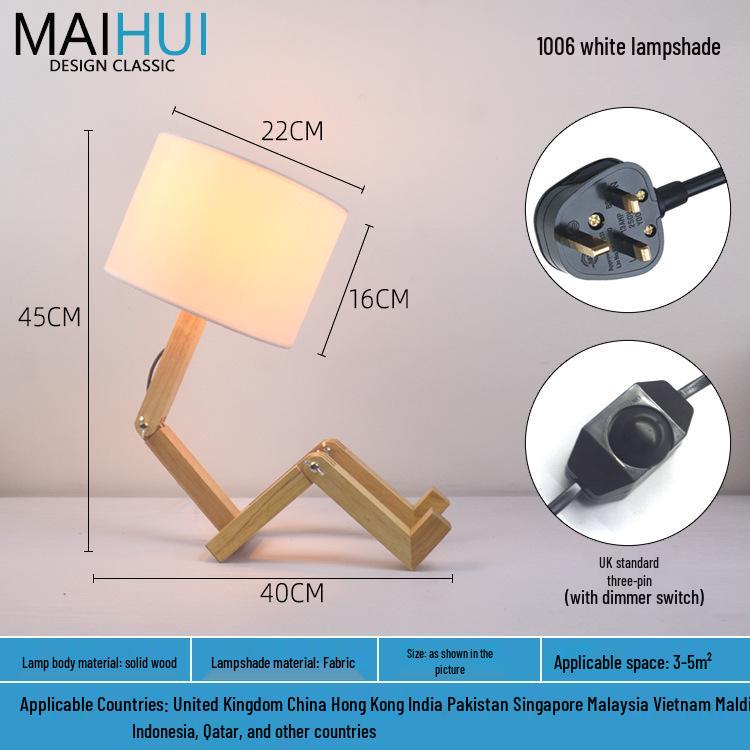 Nordic Solid Wood LED Bedside Night Light - Robot Table Lamp