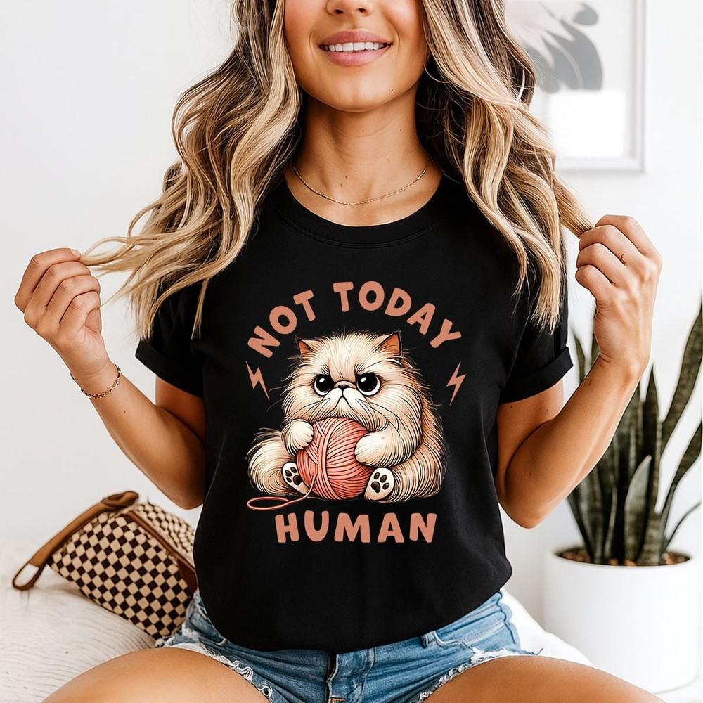 Not Today Huunisex Cat Animals Unisexs TShirt Grumpy Kitten Yarn Tee