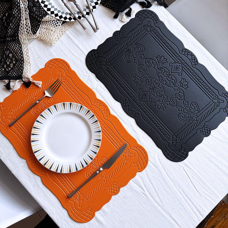 Nordic Style Retro Embossed Faux Leather Placemat – Heat-Resistant, Insulating, Waterproof, and Oil-Proof Table Mat.