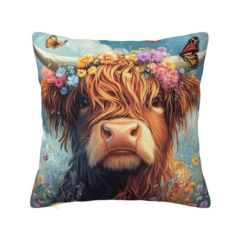 Modern Highland Cow And Flower Throw Pillow Covers Home Decor D Print Sofa Cushion Cover Polyester Soft Pillowslip Dakimakura