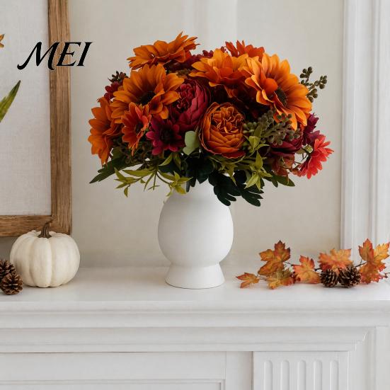 Floral Decorations for Fall Halloween Party Sunflower Artificial Flowers, Realistic Fake Bouquet Wedding Home, Rustic Flower Bouquets Dining