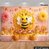 2D Printed Backdrop with Cartoon Bee, Honeycomb, Flowers, and Honey Pots