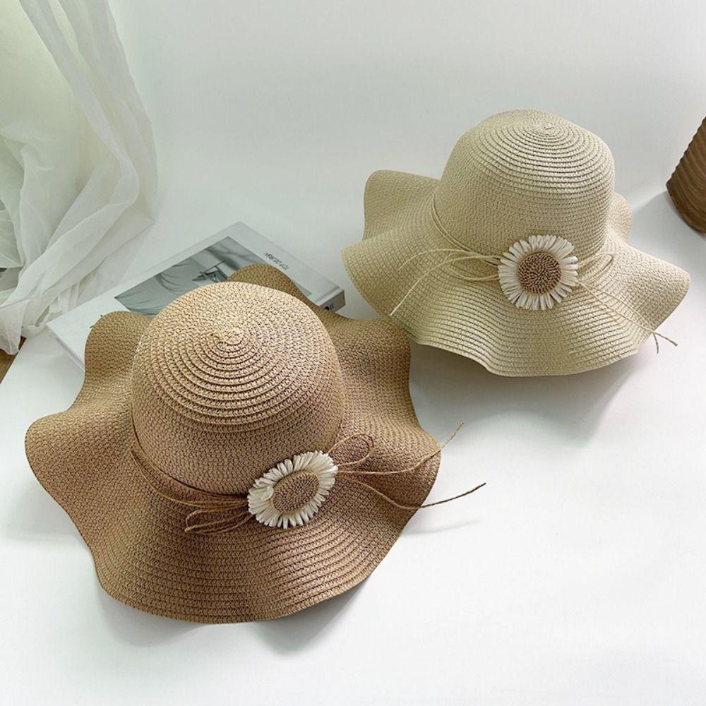 Sun Flower Bohemian Straw Hat Spring Summer Women's Sun Hat Ins Folding Straw Hats  Girls