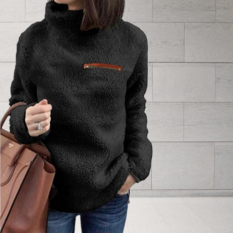 Women's Fashion Casual Solid Color Print Autumn Winter Long Sleeve High Neck Loose Sweaters