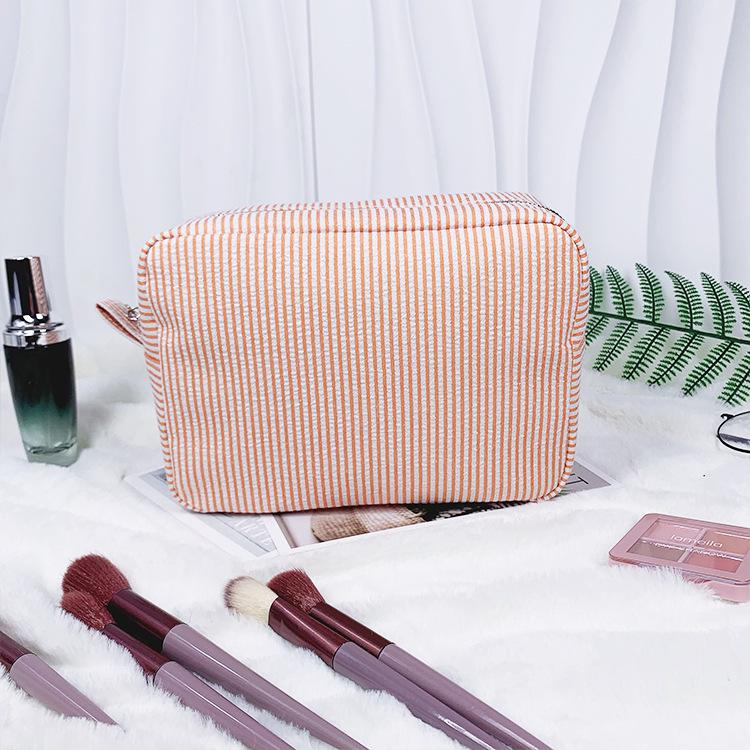 Striped Seersucker Cosmetic Bag - Indian Style Travel Toiletry Pouch