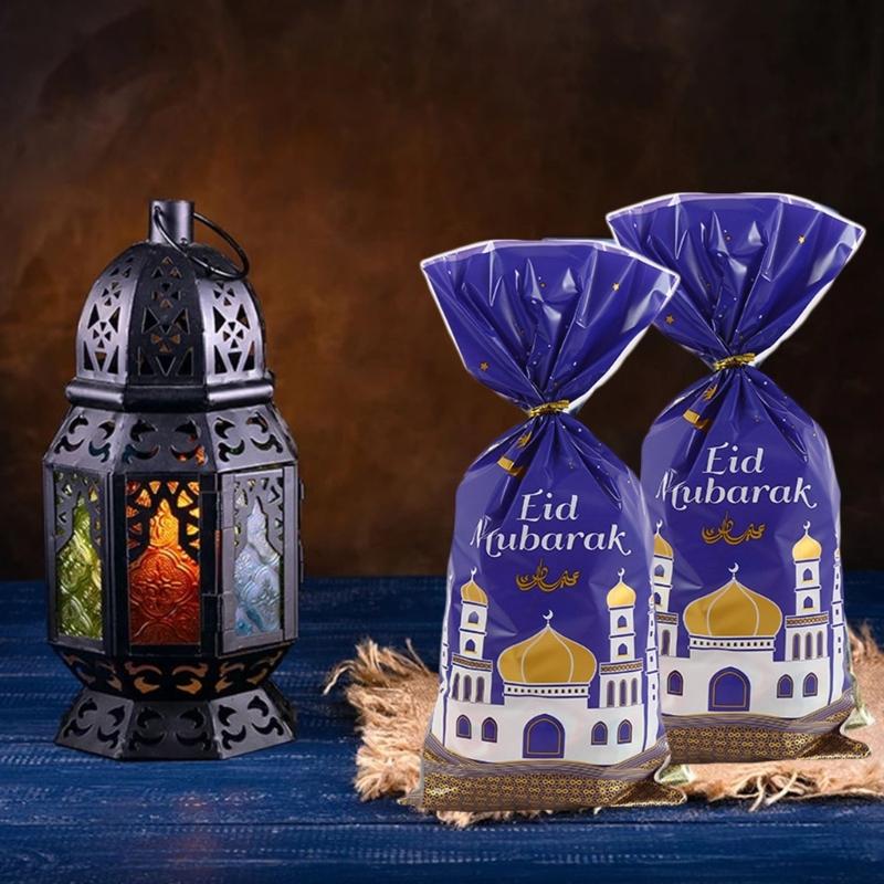 50/100Pcs Eid Mubarak Gift Bags with Rope Holiday Packaging Pouches for Children Girl Boy Birthday Party Wrapping