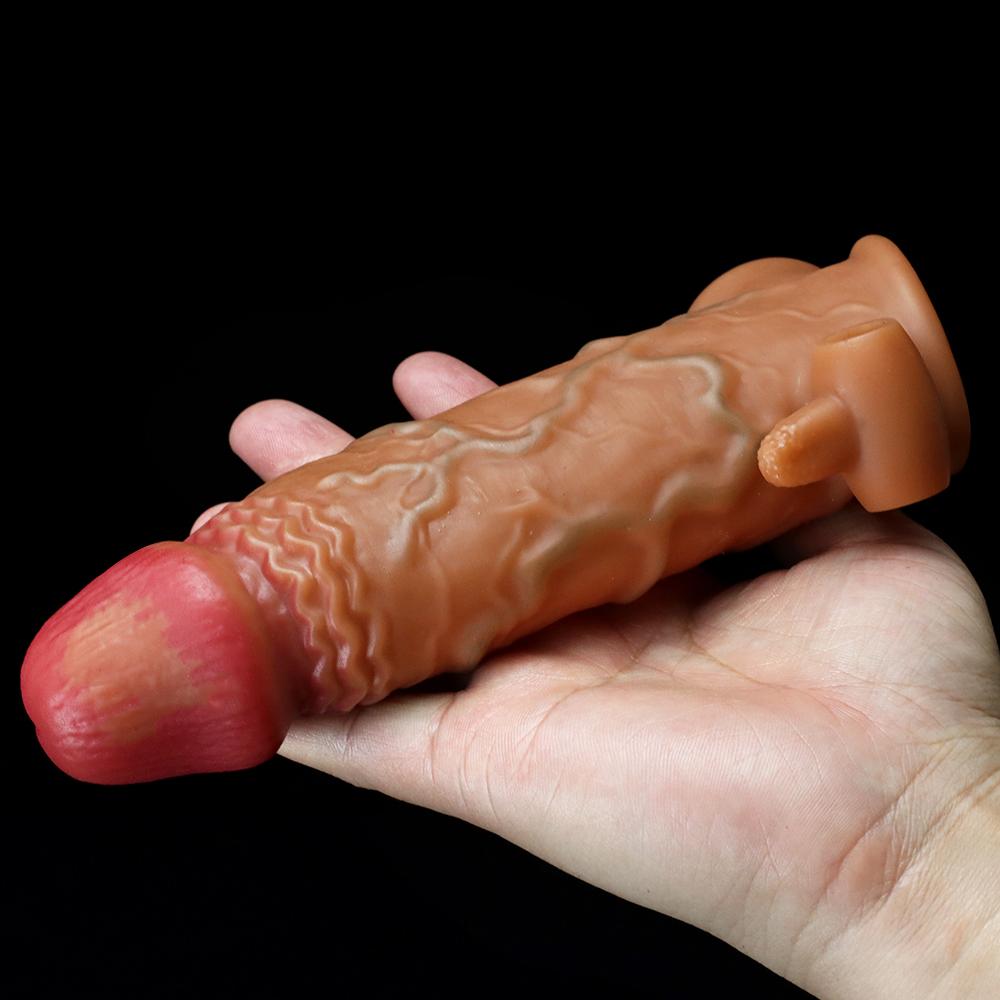 Realistický prodlužovač penisových rukávů Velký penis Sleeve Delay Ejakulace Dildo Sexuální hračky Rock Ring Kondom BDSM Fisting