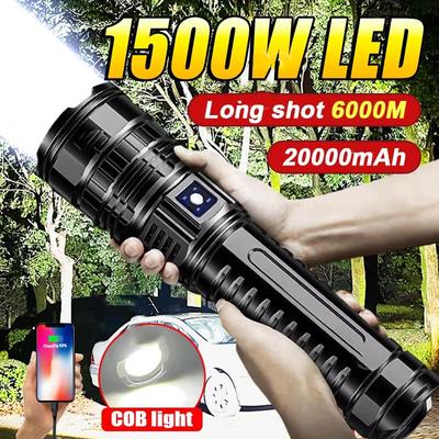 Linterna LED potente de 1000000 lúmenes, recargable, tipo C, de largo alcance, 6000 m, para pesca y caza