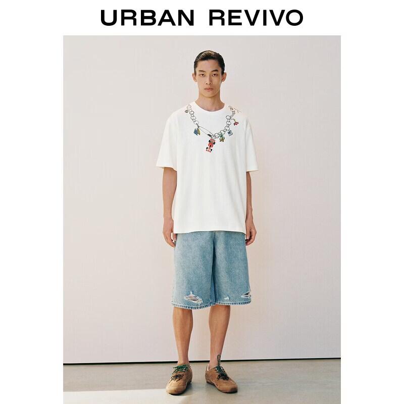 Men s Distressed Denim Shorts with Cat Pendant 29