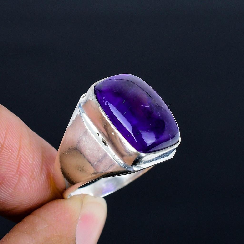 Amethyst Gemstone Silver Men's Ring | 925 Sterling Sliver | Cushion Shape Gemstone | Silver Jewelry | Silver Ring Gift for Him, Men's Ring