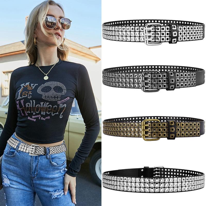 Women Belt  Fashion Square Beads, Willow Nails, Three Exhaust Eyes, Punk Street Cool, Personalized Men's and Women's Belts