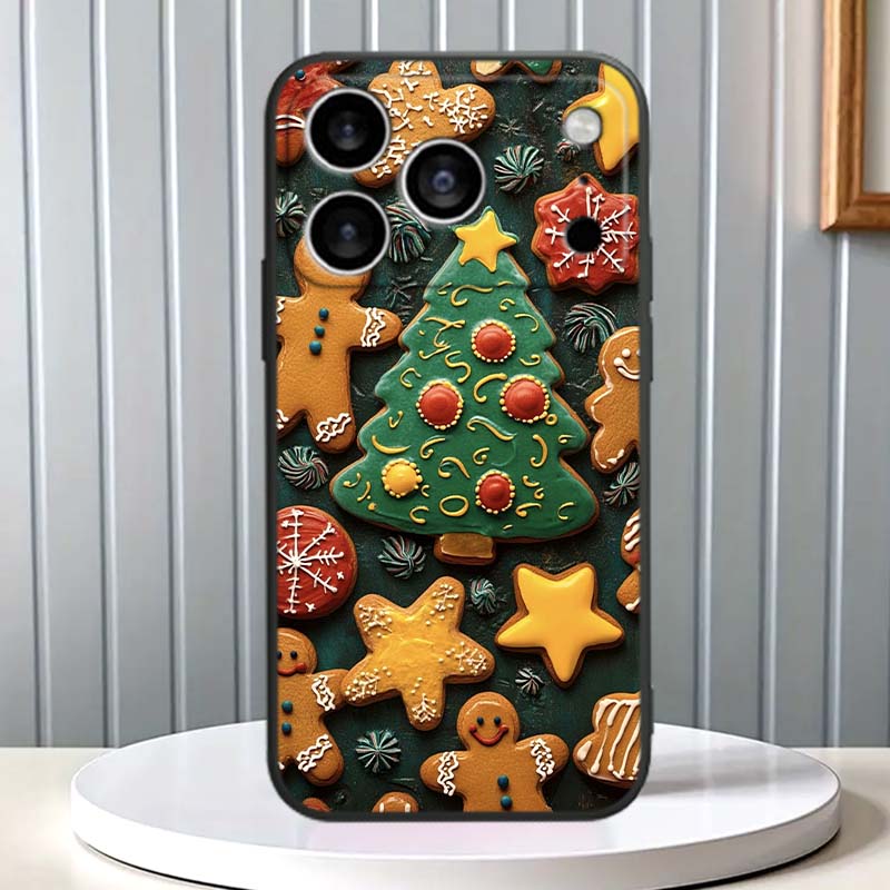 Christmas Gift Box Design For Apple iPhone 17 16 16E 15 14 13 12 11 Pro Max Plus Black Soft Silicone Phone Case