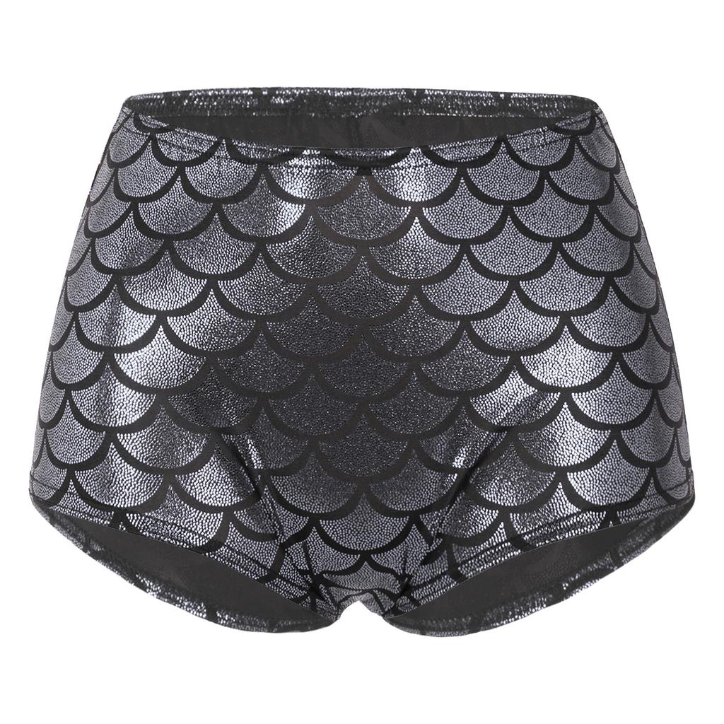 Women's Fish Scale Performance Shorts: Shiny Sequin-like Clubwear for Pole Dance, Mermaid Costume & Festive Swimwear
