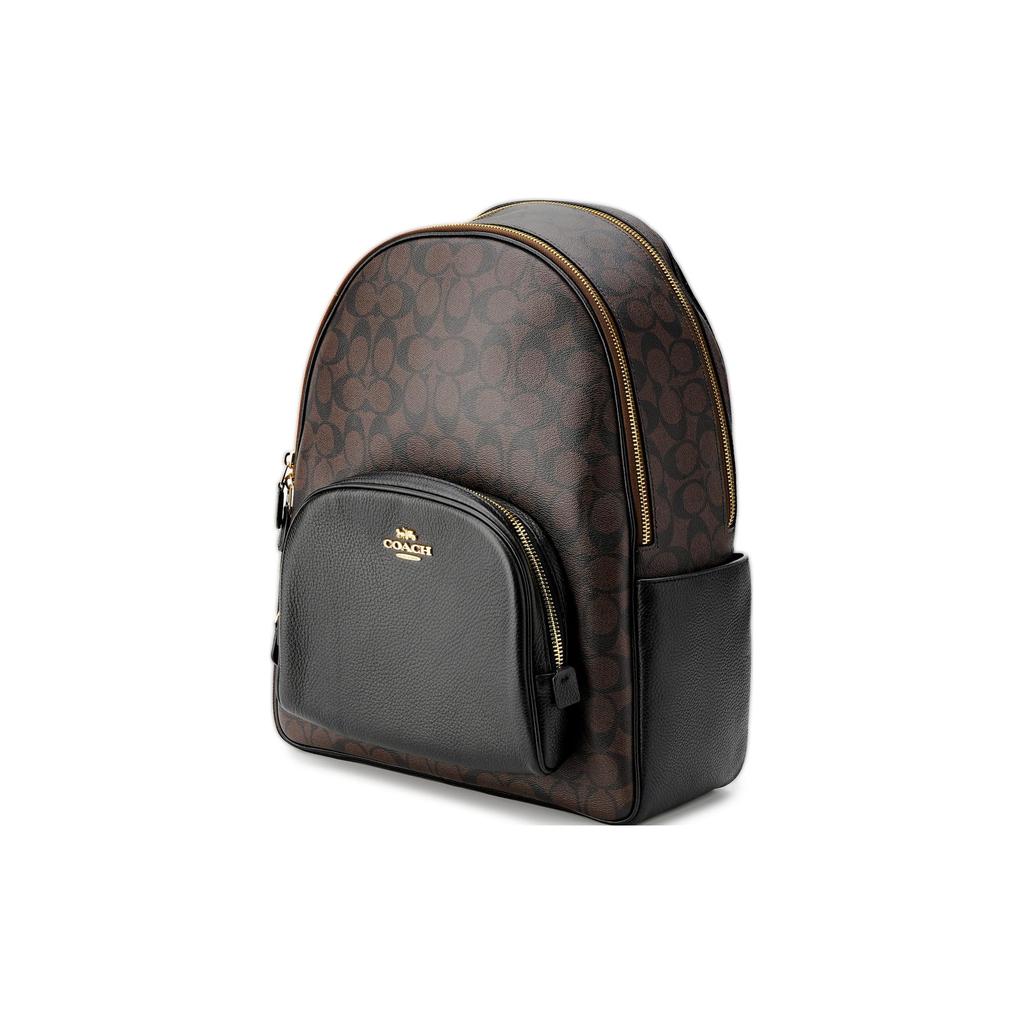 COACH Court Coated Canvas With Leather Backpack Large Unisex Black & Dark Brown Monogram 6495-IMAA8