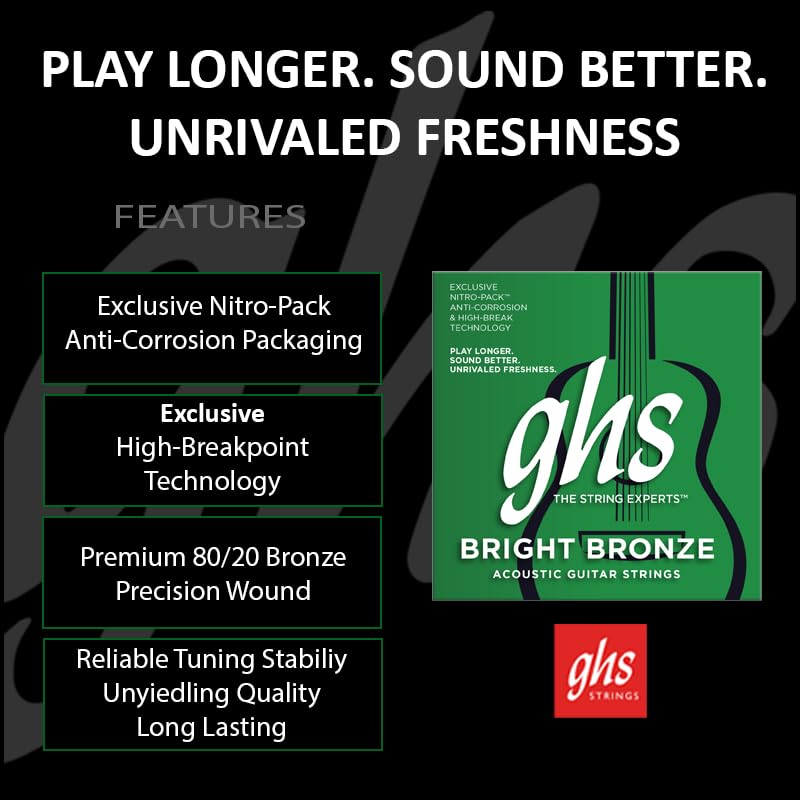ghs Acoustic Guitar Bright BB40M Strings, Bronze, Medium, 13-56,