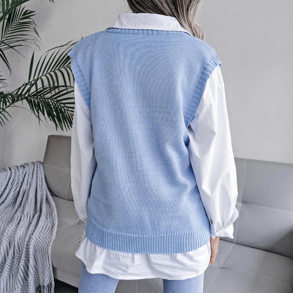 Lässige, lockere Strickpulloverweste für Damen mit V-Ausschnitt