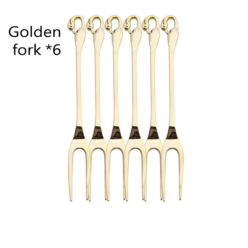 Stainless Steel Swan Base Holder with 3 Dessert Forks Coffee Spoons Set Tableware Home Decor Swan Base Holder Fruit Forks Set