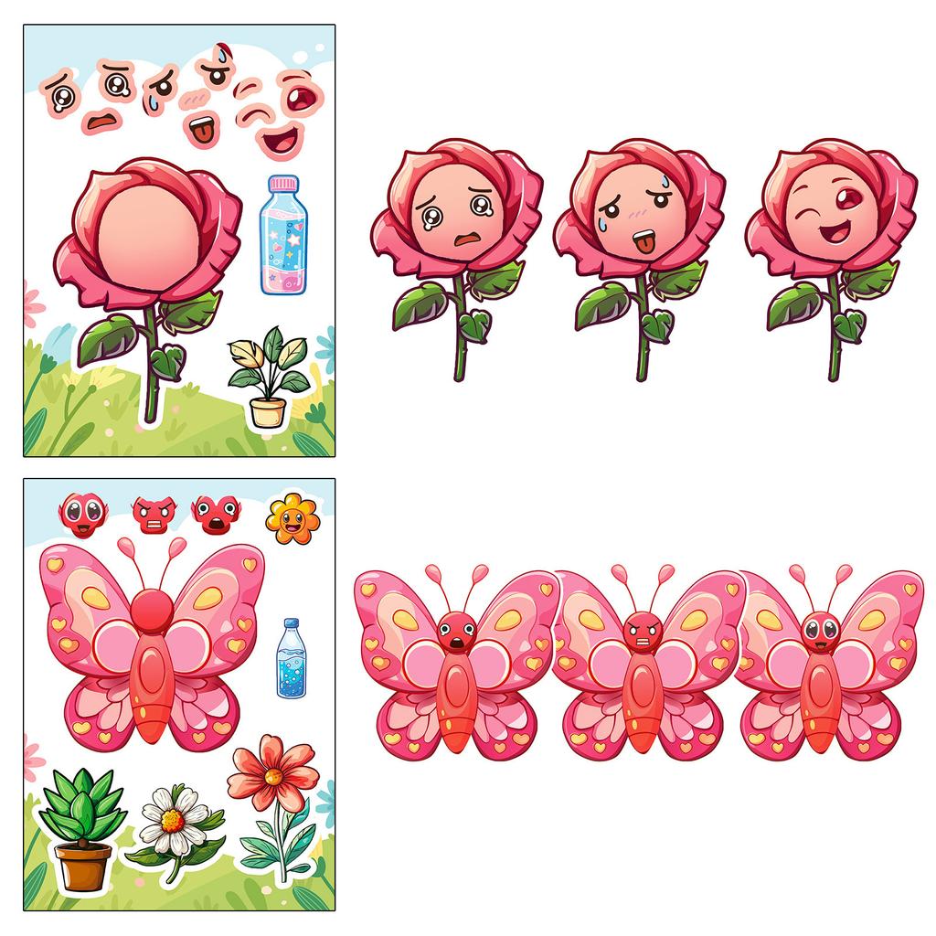 6 Packungen Insekten, Tiere, Cartoons, Gesicht-Verändernde Aufkleber, Handgemachte Aufklärung für Kinder, Eltern-Kind-Klassenzimmer-Training, Puzzle-Aufkleber