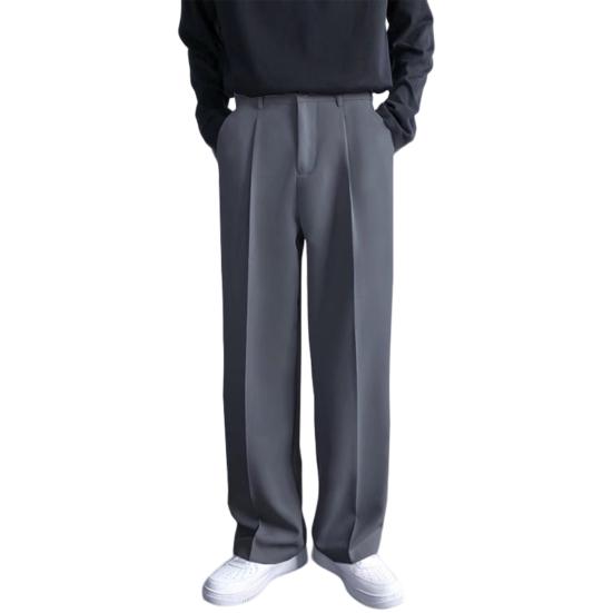 Anti-verformte Business-Hose, lockere, stilvolle Frühlings-Herbst-Mittlere Taille, gerade, weites Bein, Freizeithose