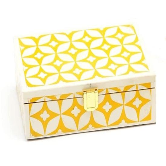 Pack of 1 Jewellery Box Organizer Storage Box Made By Mango Wood, Resin MDF Small 15.24 Cm