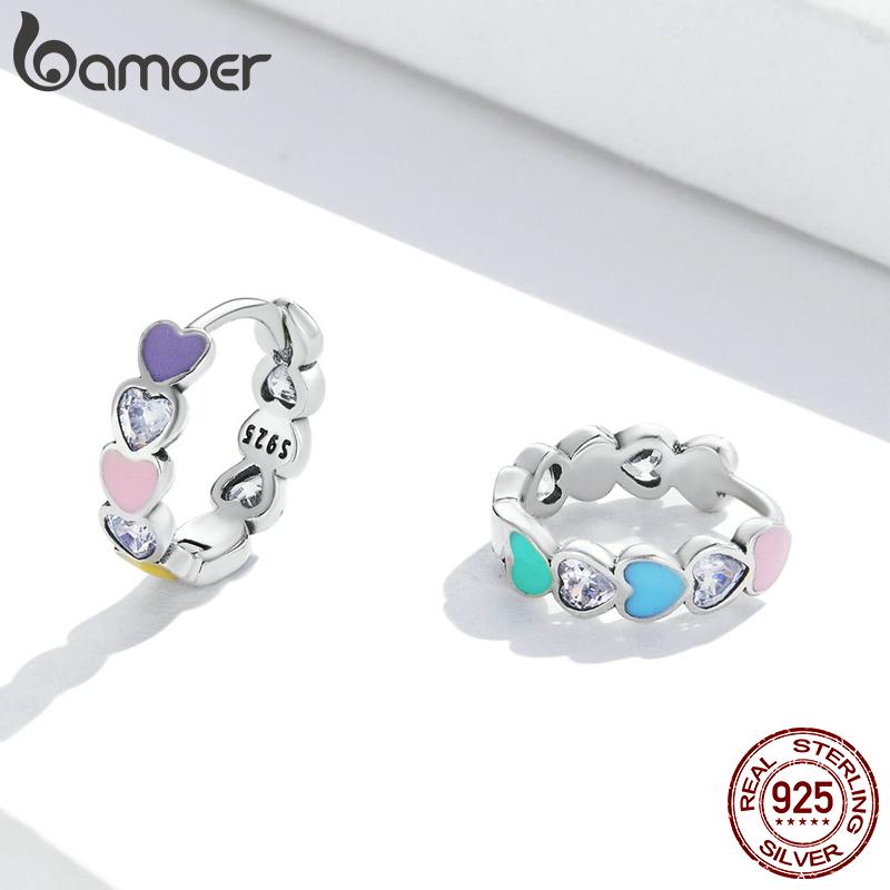 

BAMOER, 100% стерлинговое серебро 925 пробы, радужное кольцо Love для женщин, цветное штабелируемое кольцо с сердечком для девочек, ювелирные изделия Anillos, свадебный подарок 925 silver
