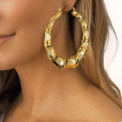 Boucles d'Oreilles Créoles Texturées Nœud de Bambou Tendance - Design de Niche en Métal Haut de Gamme