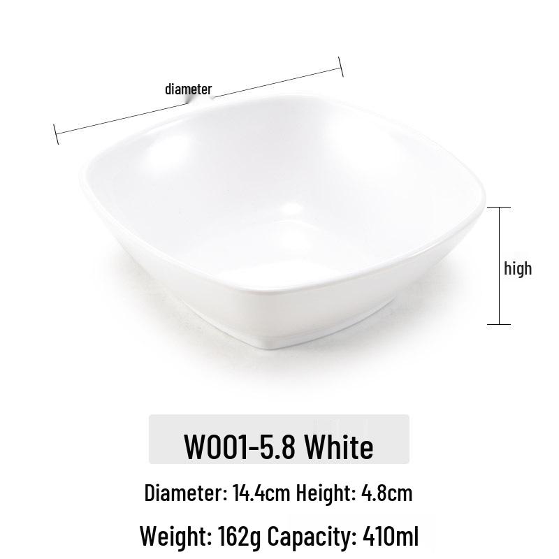 Melamine Imitation Porcelain Square Plastic Bowl for Restaurants and Hotels - Perfect for Fast Food, Barbecue, Bibimbap, and Desserts.