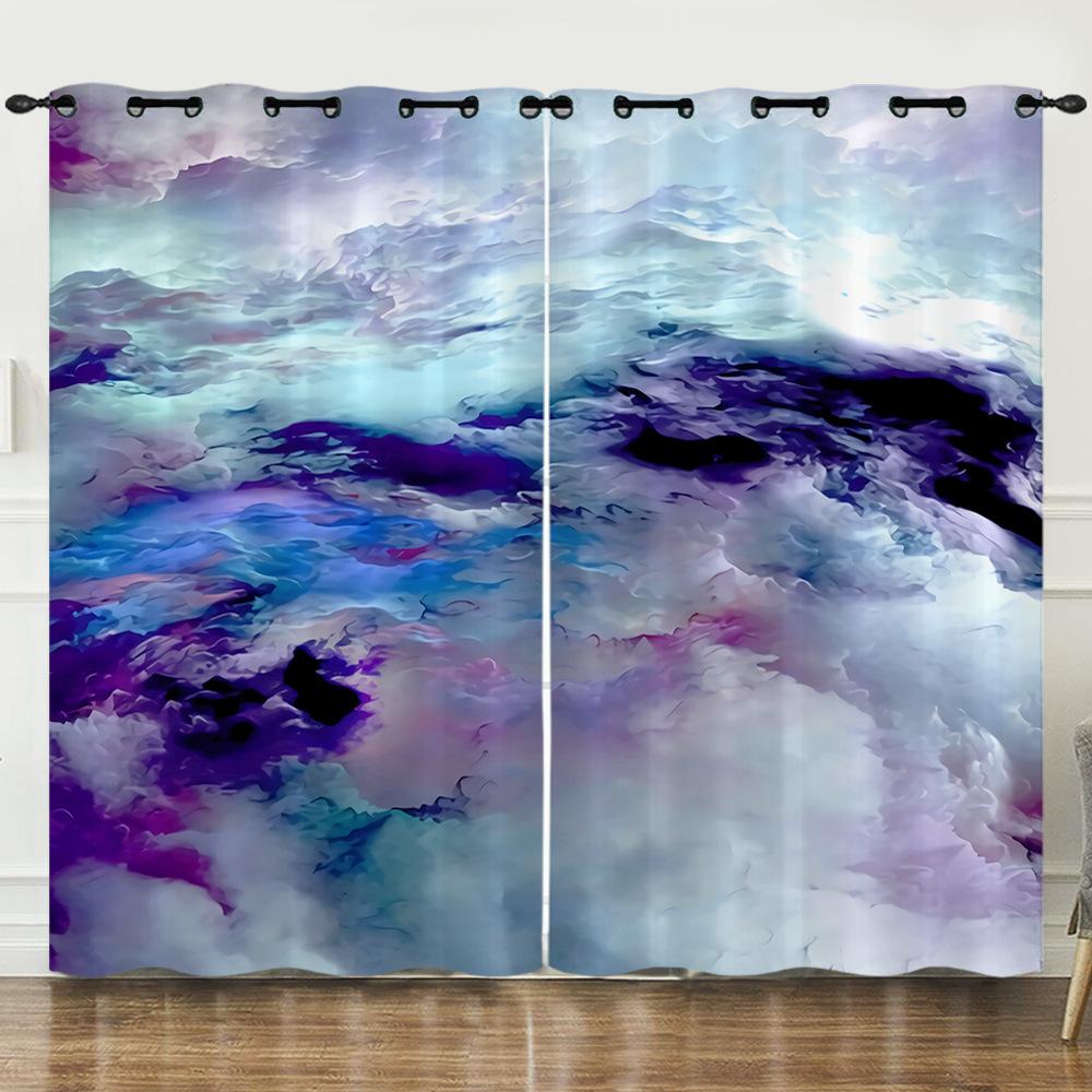 Curtain 3D Digital Printing Blackout Curtain Colored Cloud Curtain Bedroom Without Punching