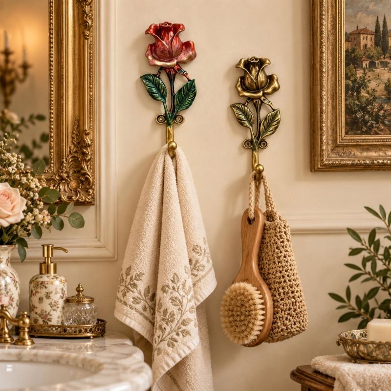 Wall Hook Hanger Metal Flower Hook with Enamel-Style Finish, Decorative Single Hook for Entryway, Bedroom, Bathroom, or Living Room