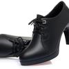 New High Heels Lace up Anti Slip Height Increasing Soft Leather Elegant Women Dress Shoes Comfortable Chunky Heel