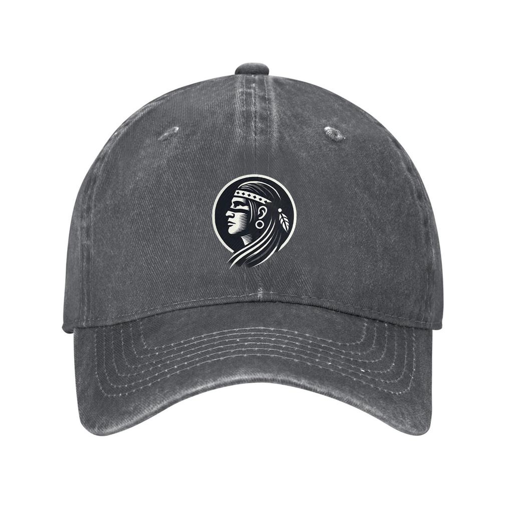 Native American Portrait Logo Unisex Cotton Baseball Cap Adjustable Denim Dad Hat Casual Outdoor Sun Protection