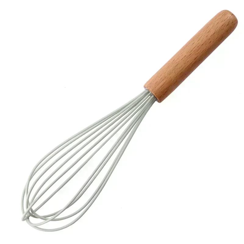 Silicone Egg Beater Whisk Wooden Handle Kitchen Hand Egg Beater Gadgets Kitchen Tools Baking Accessories  Kitchen Gadgets