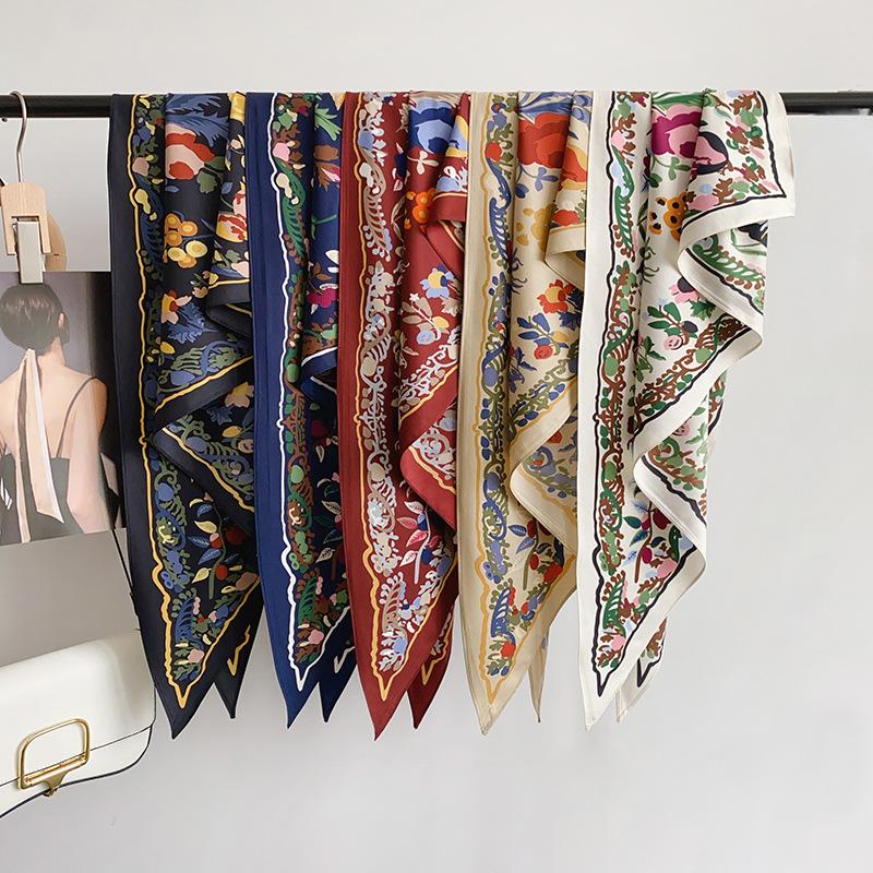 Big triangular scarf waist fart curtain Korean version flower temperament versatile twill silk scarf scarf four seasons fashion wear scarf