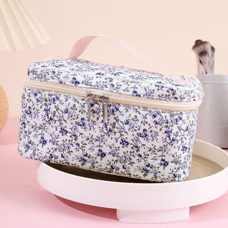 1PC Floral Makeup Bag Portable Simple Square Makeup Storage Bag Travel Toiletry Bag